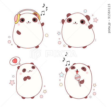 Collection of lovely fat pandas - singing, dancing, listening to music 91564115