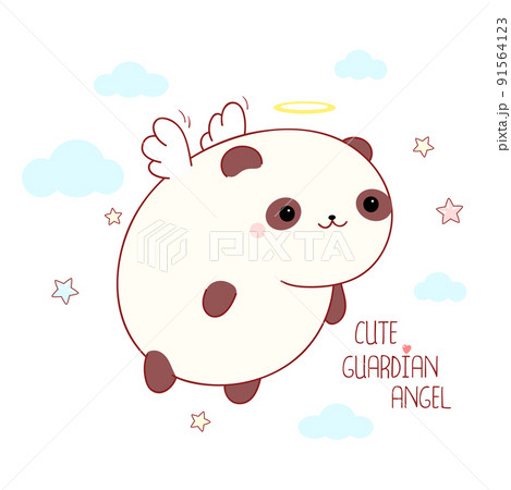 Square card with cute little panda with angel wings and halo. Inscription Cute guardian angel 91564123