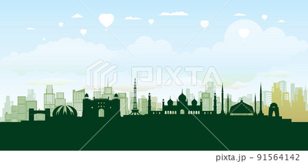 Travel landmark of Pakistan skyline in silhouette vector isolated cityscape. 91564142