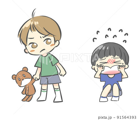 取り合いのケンカで泣くこどものイラスト 取り合いのケンカで泣くこどものイラスト 91564393