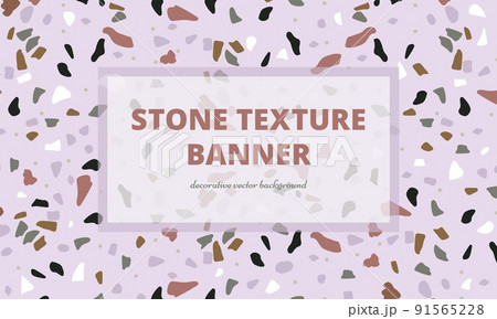 Decorative stone banner. Terrazzo marble effect tile, abstract tiny colorful particles background. Flooring element, interior decor decent vector poster Decorative stone banner. Terrazzo marble effect tile, abstract tiny colorful particles background. Flooring element, interior decor decent vector poster 91565228