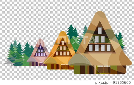 一個美麗的日本山村,有一座古老的民居。人們在秋收的時候努力收割稻穀。日本老民居、合掌造和美麗的山脈 一個美麗的日本山村,有一座古老的民居。人們在秋收的時候努力收割稻穀。日本老民居、合掌造和美麗的山脈 91565660