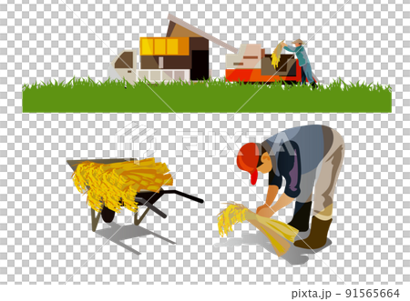 A beautiful Japanese mountain village with an old folk house. People working hard to harvest rice in the fall of harvest. Japanese old folk house, gassho-zukuri and beautiful mountains A beautiful Japanese mountain village with an old folk house. People working hard to harvest rice in the fall of harvest. Japanese old folk house, gassho-zukuri and beautiful mountains 91565664