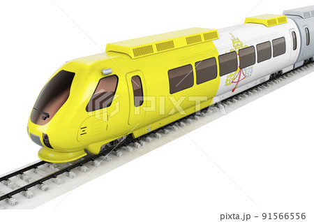 Vatican flag painted on the high speed train. Rail travel in the Vatican, concept. 3D rendering 91566556