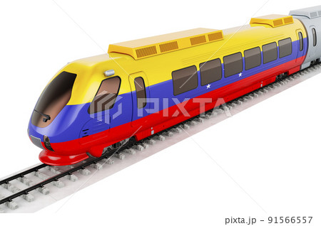 Venezuelan flag painted on the high speed train. Rail travel in the Venezuela, concept. 3D rendering 91566557