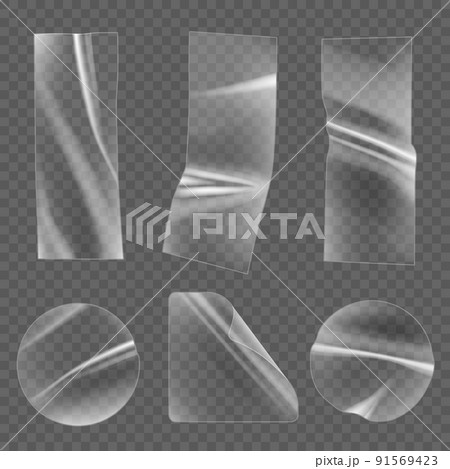 Transparent stickers. Plastic glossy geometrical labels decent vector realistic templates collection Transparent stickers. Plastic glossy geometrical labels decent vector realistic templates collection 91569423