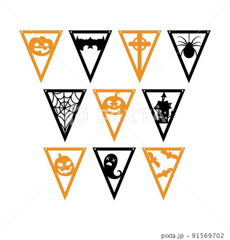 Halloween bunting banner. Set flags decoration for party, nursery wall decor. Isolated vector stock illustration. 91569702