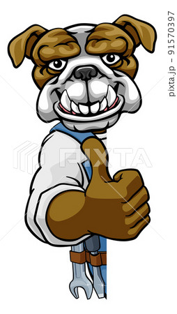 Bulldog Mascot Plumber Mechanic Handyman Worker 91570397