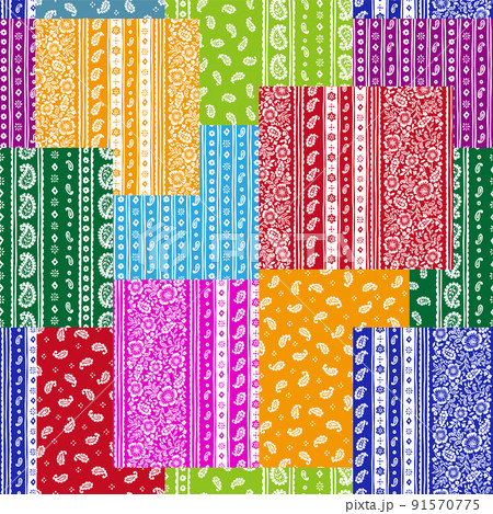 サラサ模様のシームレッスなパッチワーク柄, 91570775