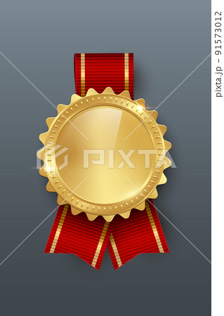 Award golden medal with ribbon 3d realistic vector color illustration on gray background Award golden medal with ribbon 3d realistic vector color illustration on gray background 91573012
