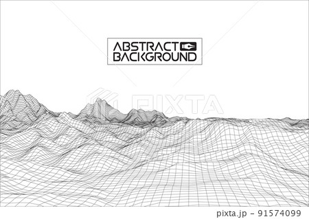 Abstract vector wireframe landscape background. Cyberspace grid. 3d technology wireframe vector illustration. Digital wireframe landscape for presentations . 91574099