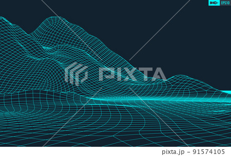3D Wireframe Terrain Wide Angle EPS10 Vector 3D Wireframe Terrain Wide Angle EPS10 Vector 91574105