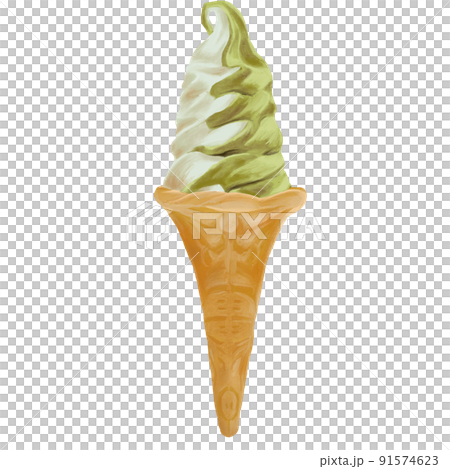 手描き抹茶バニラソフトクリーム 91574623