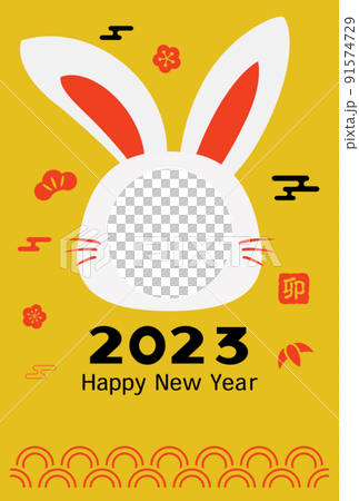 帶臉窗的兔年新年賀卡插圖 91574729