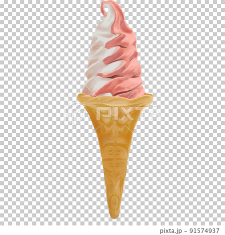 手描きストロベリーバニラソフトクリーム 91574937
