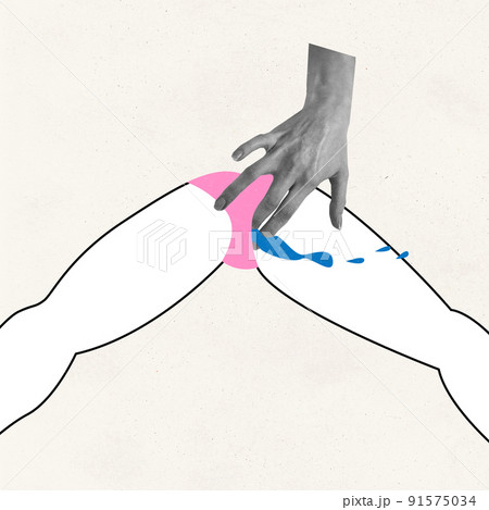 Contemporary art collage. Conceptual image with drawn female body. Taking care after women's health 91575034