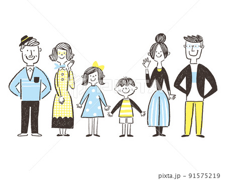 おしゃれな三世代ファミリーイラスト 91575219