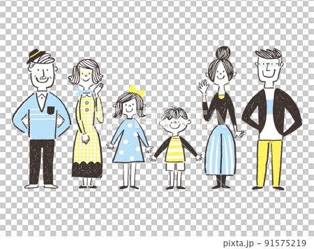 おしゃれな三世代ファミリーイラスト 91575219