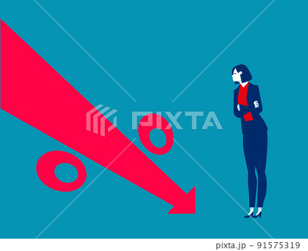 Looking at the falling percentage symbol in confusion. Falling and decreasing concept 91575319