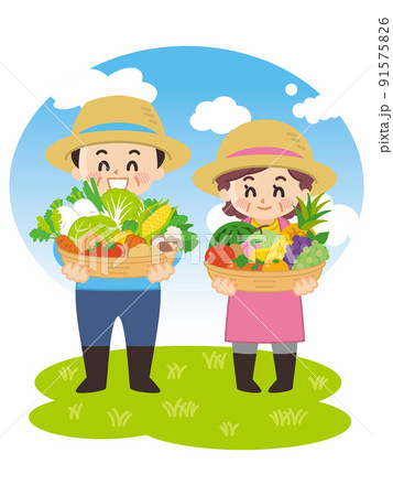 農家　生産者　新鮮な野菜と果物 91575826