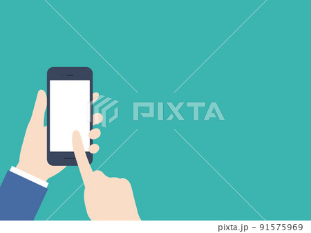 スマートフォンを操作する手のイラスト素材 91575969