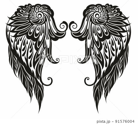 Premium Photo  Angel wings dotwork raster illustration of boho style  tshirt design tattoo hand drawn sketch