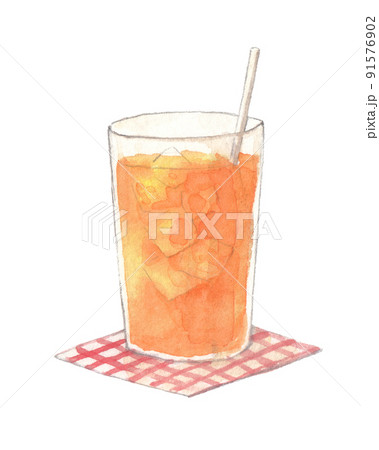 オレンジジュースのカットイラスト　手描き水彩 91576902