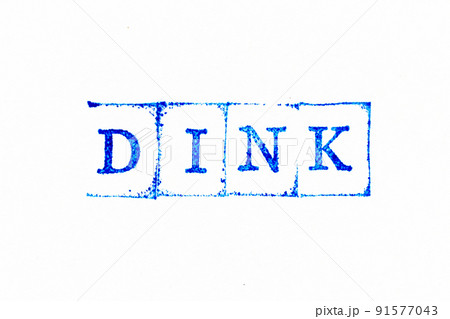 Blue color ink rubber stamp in word DINK (Abbreviation of Double income, no kids or Dual income, no kids) on white paper background 91577043