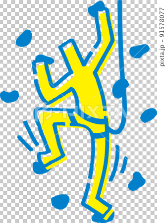 ボルダリングをする棒人間。手描きのベクターイラスト。 91578077