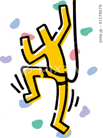 ボルダリングをする棒人間。手描きのベクターイラスト。 91578079