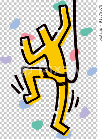 ボルダリングをする棒人間。手描きのベクターイラスト。 91578079