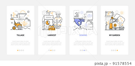 Gardening and harvesting - line design style banners set 91578554