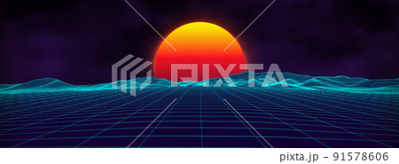 80s background retro landscape. Futuristic neon 1980s style. Cyber surface. Party background. Retro 80s fashion Sci-Fi Summer Landscape Background. 80s background retro landscape. Futuristic neon 1980s style. Cyber surface. Party background. Retro 80s fashion Sci-Fi Summer Landscape Background. 91578606