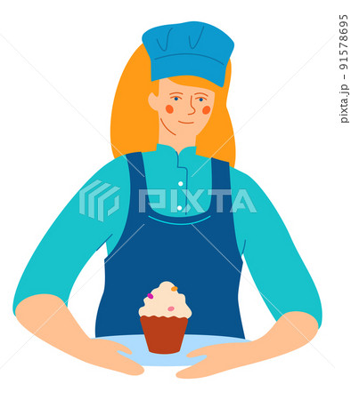 Confectioner made a cupcake - modern flat design style illustration 91578695