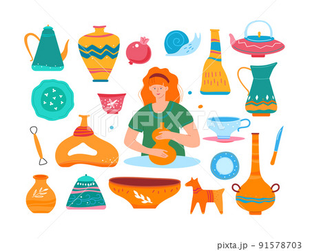 Pottery and hobby - flat design style icons set 91578703