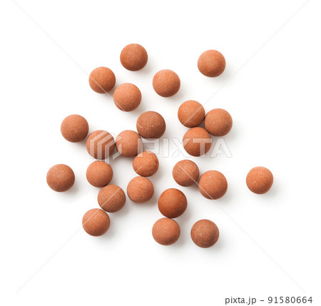 Top view of brown clay balls 91580664