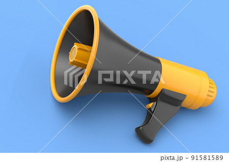 Megaphone isolated on blue background. 3d render of shopping and advertisement idea, concept of hiring Megaphone isolated on blue background. 3d render of shopping and advertisement idea, concept of hiring 91581589