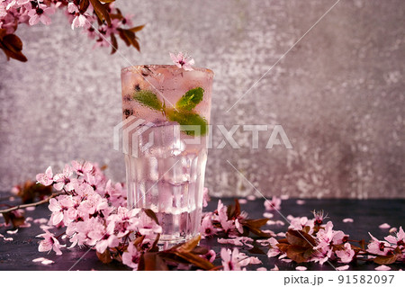 Spring cocktail. lemonade with ice and mint. 91582097