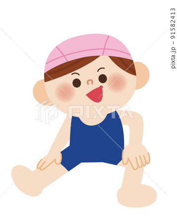 準備運動をする水着の女の子のイラスト 準備運動をする水着の女の子のイラスト 91582413