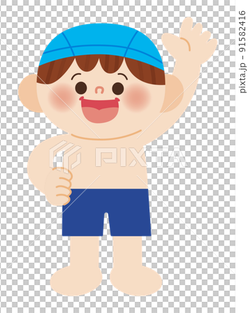 Illustration of a girl in a swimsuit looking forward to swimming 91582416