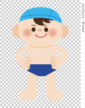 Illustration of a boy who is good at swimming and full of confidence 91582418