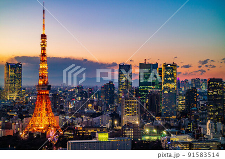 大都会東京のシンボル 東京タワー 夕景・夜景 大都会東京のシンボル 東京タワー 夕景・夜景 91583514