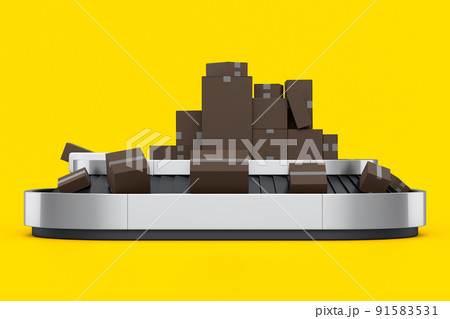 Airport conveyor belt or baggage claim area with cardboard boxes or cartons 91583531