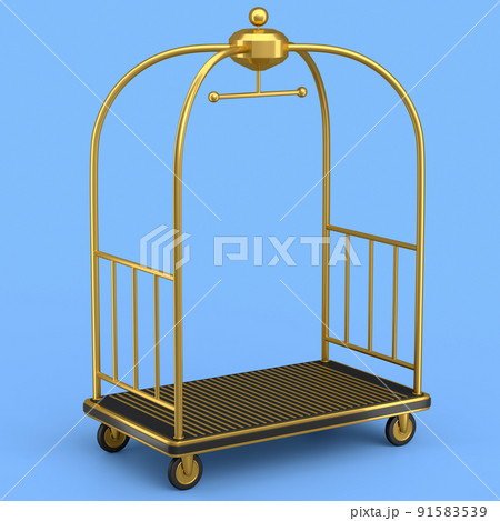 Hotel luggage trolley cart for carrying baggage on blue background. 91583539