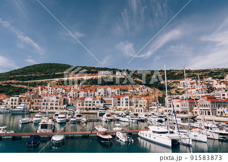 View of the beautiful Lustica Bay marina. Montenegro View of the beautiful Lustica Bay marina. Montenegro 91583873