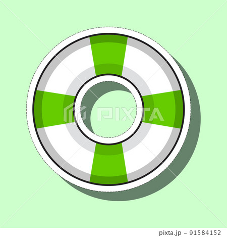Cartoon sticker of a lifebuoy with green stripes on a white background. Vector illustration. Cartoon sticker of a lifebuoy with green stripes on a white background. Vector illustration. 91584152