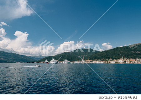 Superyachts dock at the luxury yacht resort of Porto Montenegro 91584693