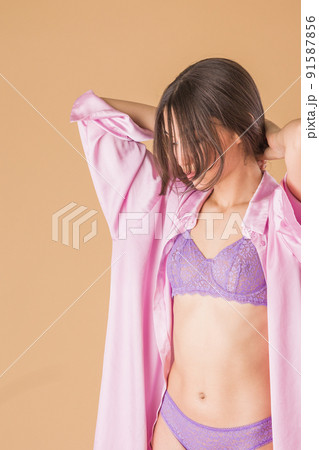 Moroccan middle eastern Arabian young woman body positive and self acceptance in lingerie 91587856