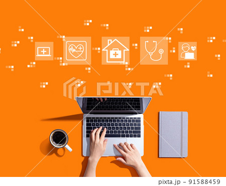 Telehealth theme with person using a laptop 91588459
