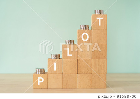 パイロットのイメージ｜「PILOT」と書かれたブロックとコイン 91588700